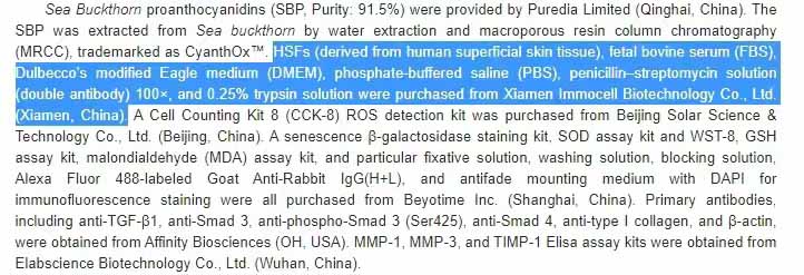 HSFs (derived from human superficial skin tissue), fetal bovine serum (FBS), Dulbecco’s modified Eagle medium (DMEM), phosphate-buffered saline (PBS), penicillin–streptomycin solution (double antibody) 100×, and 0.25% trypsin solution were purchased from Xiamen Immocell Biotechnology Co., Ltd. (Xiamen, China).
